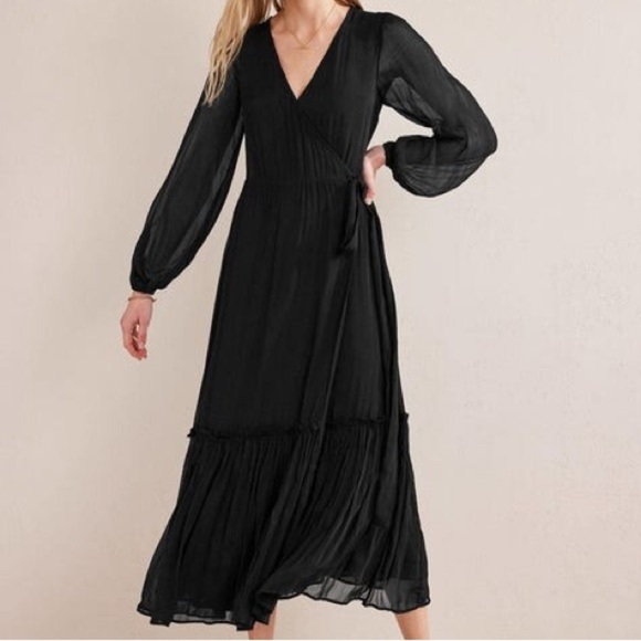 NWT Boden Long Sleeve maxi Wrap Dress Black spring fall - Picture 1 of 7